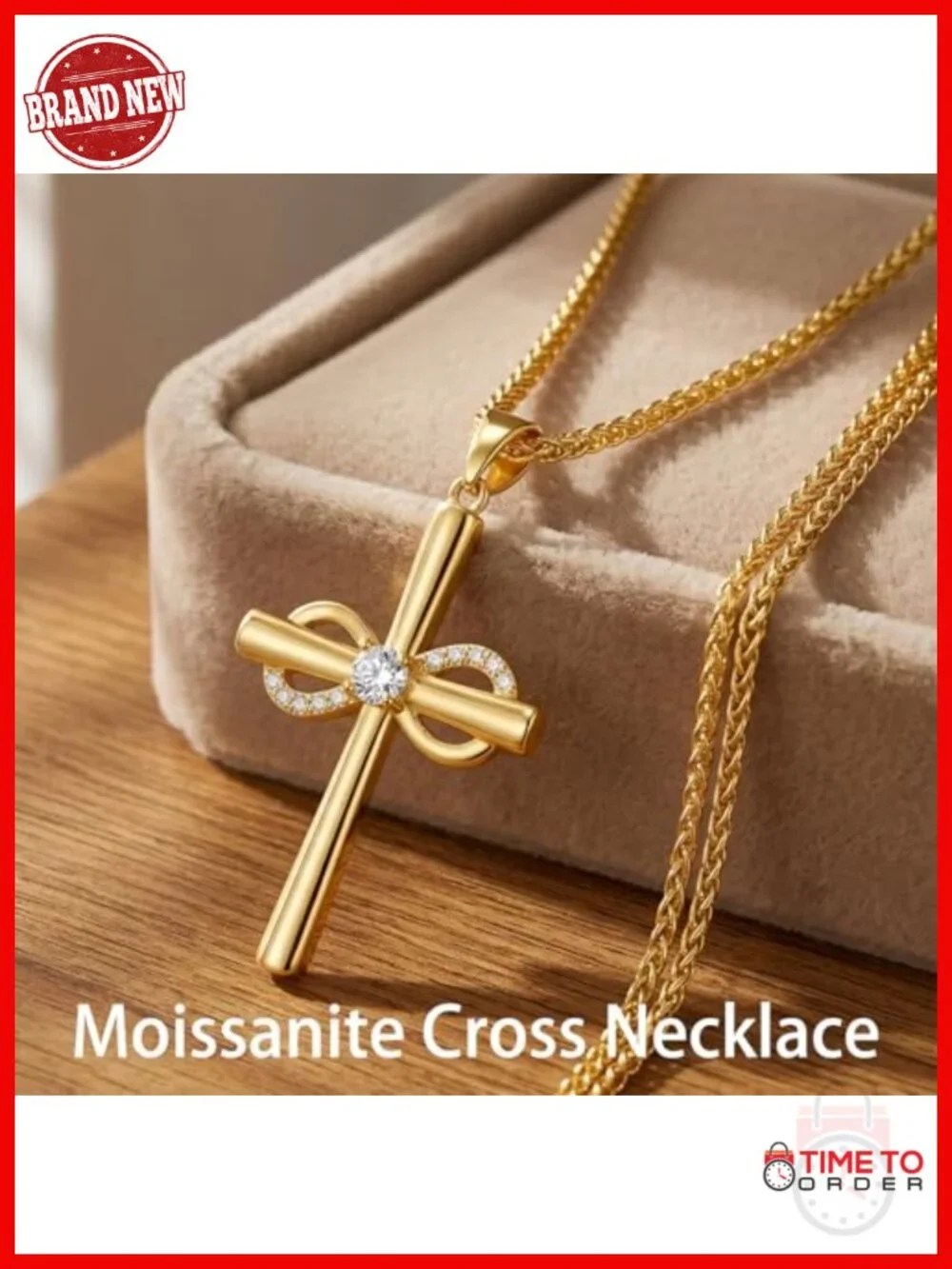 Moissanite Cross Pendant Necklace in Light-Up Gift Box with Wife Card 18K Gold
